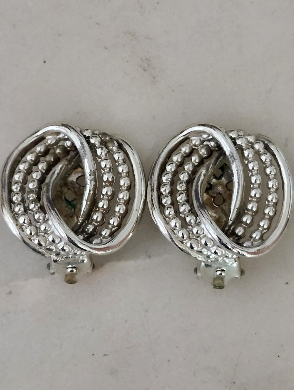 Classic Silver-Tone Beaded Knot Clip-On Earrings